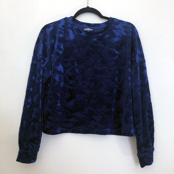 🍁Long Sleeve Velour Sweater in Royal Blue/Camo Size Small - Picture 4 of 11